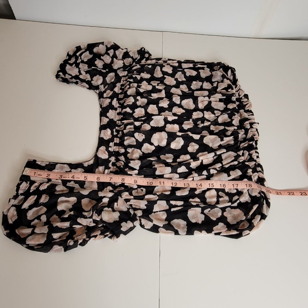 Free People Shirred Bodice Midriff Crop Top Short Sleeve Blk, Beige Size S - Picture 4 of 12